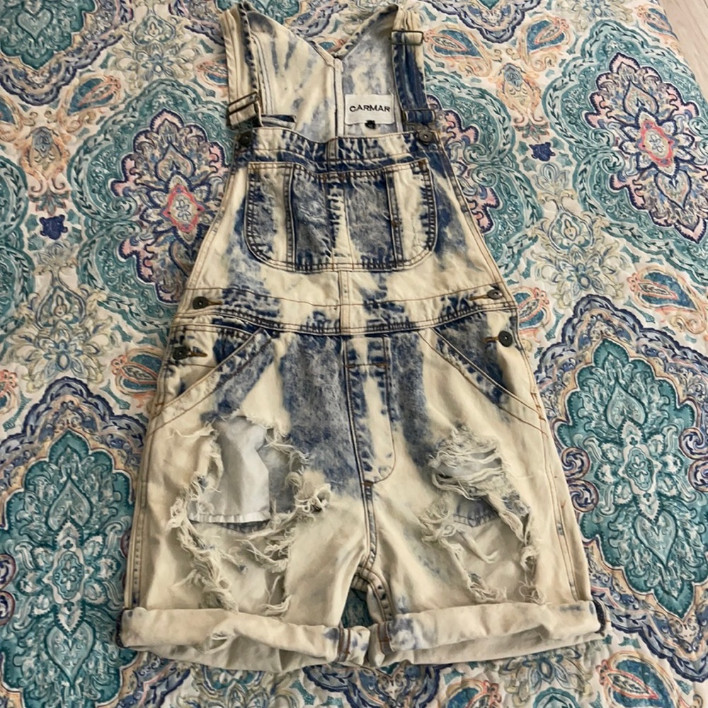 LF CARMAR DISTRESSED STONEWASHED OVERALL SHORTS XS